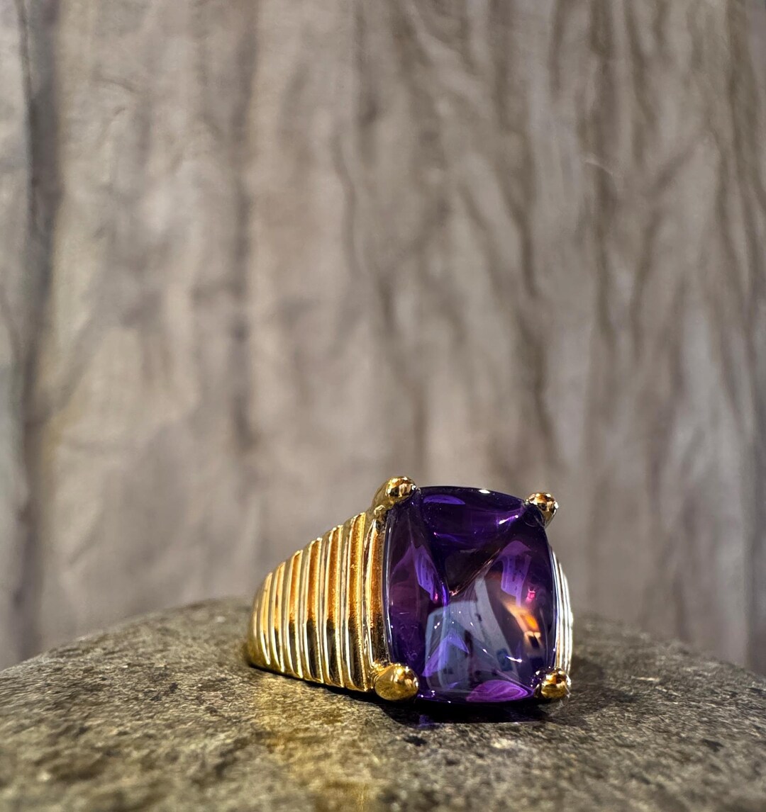 Gold Plated Amethyst Statement Ring - Size 10.5 | Bold & Regal - Etsy