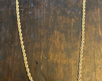 Vintage 10K Yellow Gold Rope Chain Necklace 20” Twisted Diamond Cut Chain 2mm