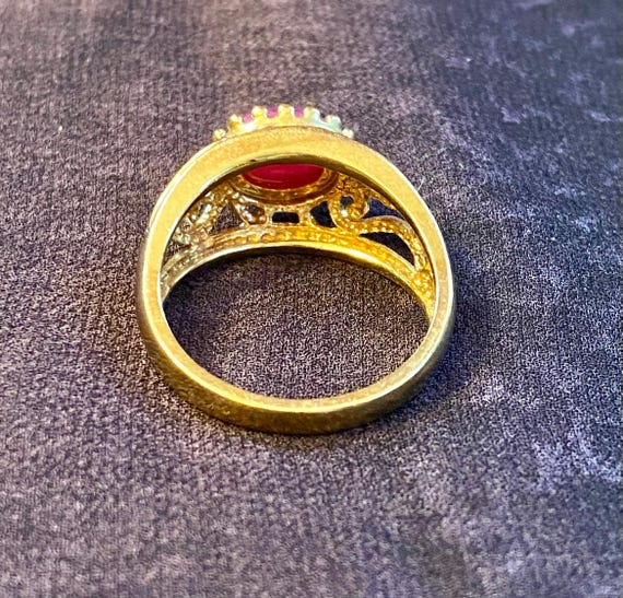 Gold Plated Pink Star Ruby Scrollwork Ring Size 1… - image 4