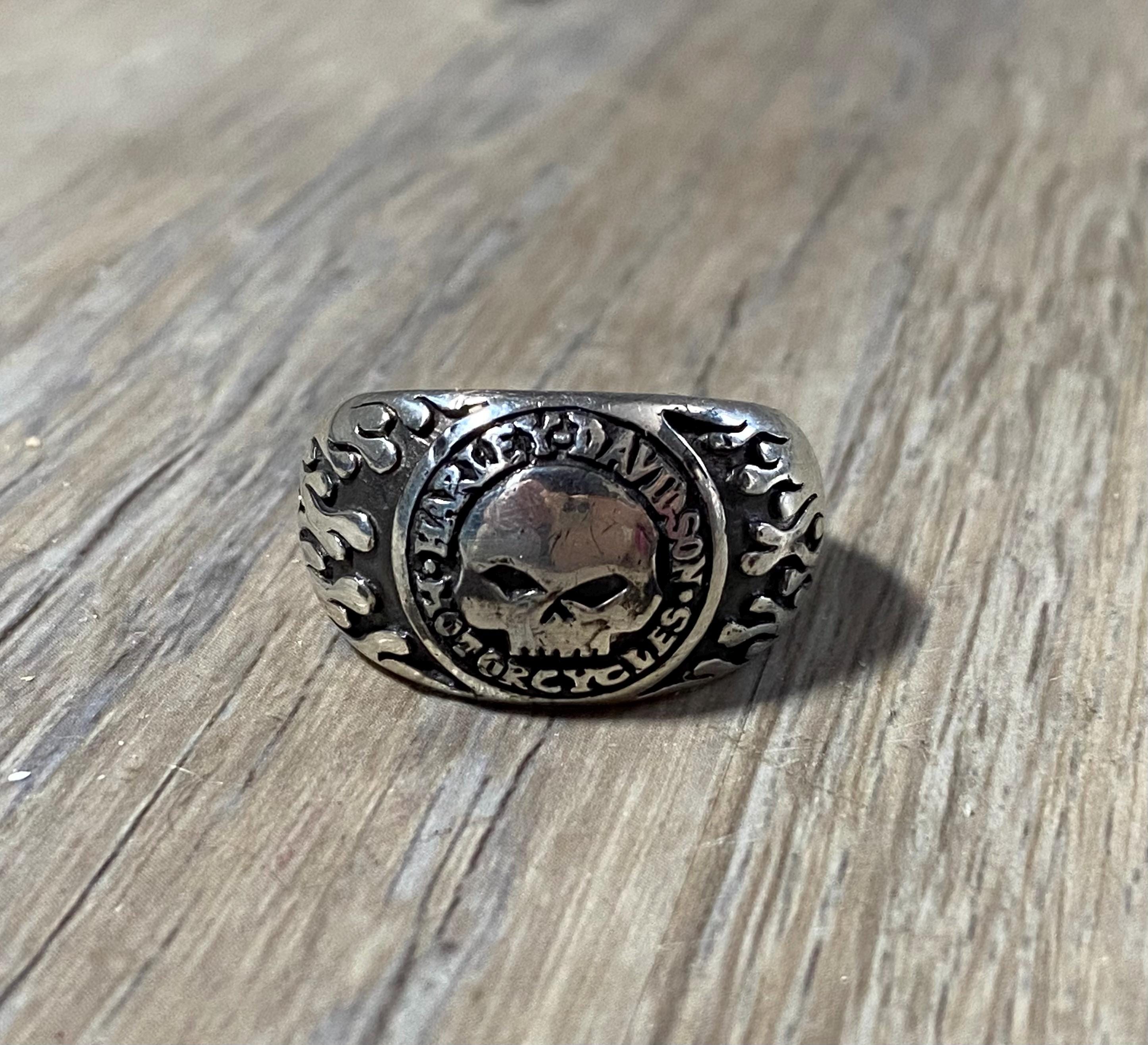 Harley-davidson Skull Ring - Sterling Silver Size 12 - Flame 