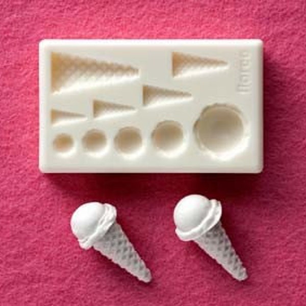 Miniature ice cream cone plastic mold / mould. Floree miniature food mold. Makes 5 sizes of ice cream cones for charms and deco sweets