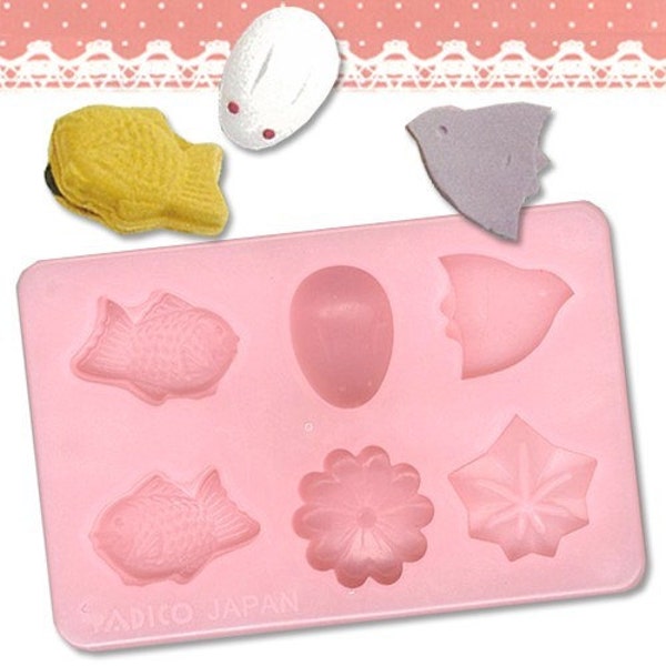 Padico Deco Sweets Mould / Mold. Wagashi / Japanese confectionery / sweets mold. Six shapes in one mould.