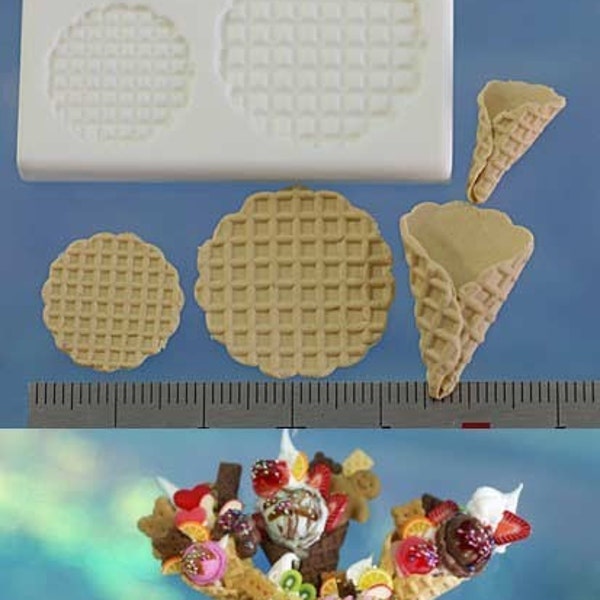 Miniature waffle cone plastic mold. Roll your own waffle cones for ice-cream. Two sizes of cones in one mould