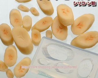 Banana slice soft mold. Floree miniature fruit mould/mold. Four sizes of banana slices in one mold