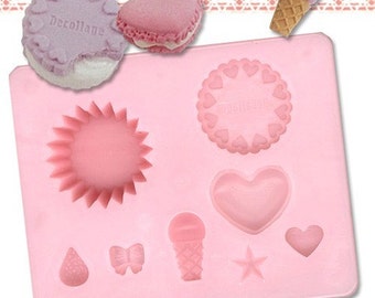 Padico Decollage Deco Sweets plastic Mold. One miniature mould / mold for cupcake bases, macarons, biscuits and embellishments. 8 shapes.