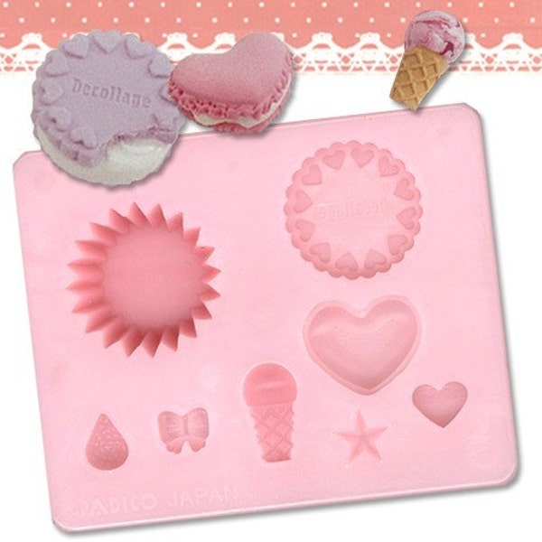 Padico Decollage Deco Sweets plastic Mold. One miniature mould / mold for cupcake bases, macarons, biscuits and embellishments. 8 shapes.