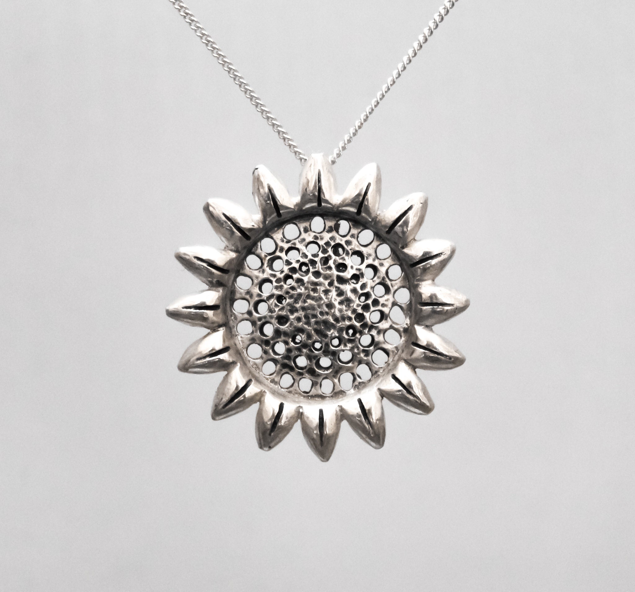 Sterling silver Sunflower necklace Sunflower jewelry Flower Etsy