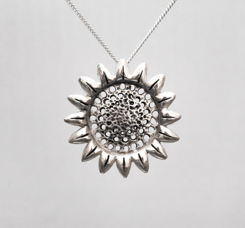 Sterling Silver Sunflower Necklace Sunflower Jewelry Flower Etsy