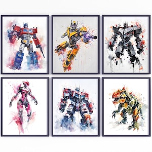 6er Set Aquarell Transformers Poster, Optimus Prime, Hummel, Transformer Print, Kinderzimmer Dekor, Transformers Clipart, Kinder Geschenk