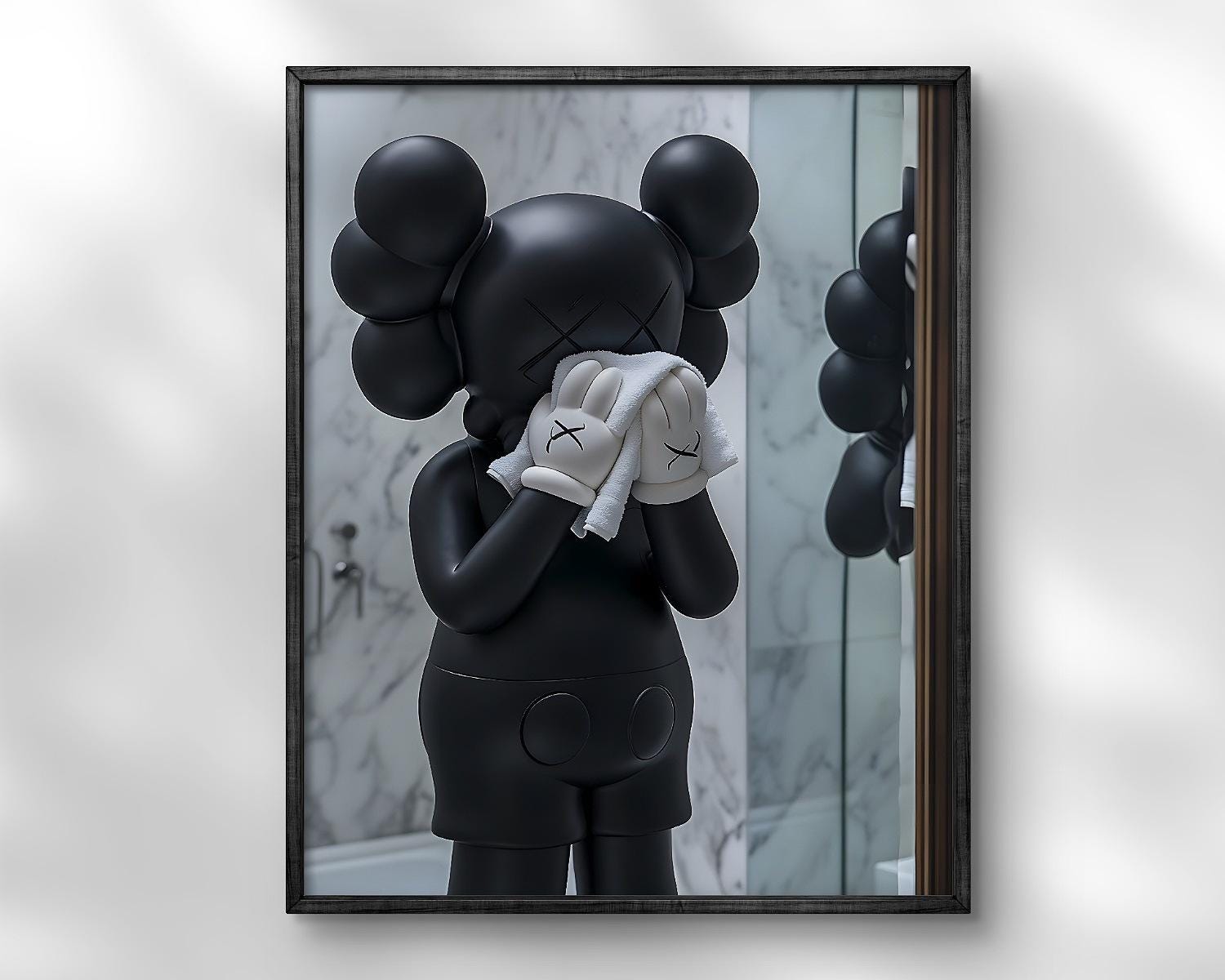 Kaws in Shower Hypbeast Poster, Bathroom Art for Shower Wall Art, Washroom Wall Decor, Graffiti Kaws Wall Art, Kaws in the Toilet Print