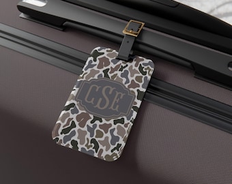 Monogrammed Camouflage Luggage Tag | Personalized Initials Travel Tag I Stocking Stuffers for Men