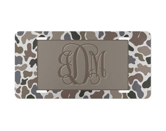 Make-upplaat met camouflageprint en monogram: gepersonaliseerd aluminium autolabel