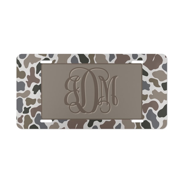 Camo Monogrammed Vanity Plate: Personalized Aluminum Car Tag