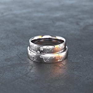 Trauringe mit Weltkarte aus 925 Silber | Damenring mit Zirkonia | Eheringe gravierbar | Handarbeit aus Manufaktur in Lich