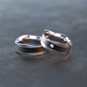 Partnerringe aus Carbon und Edelstahl - Trauringe / Eheringe / Freundschaftsringe - S001