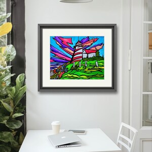 West Quoddy Head Lighthouse - Lubec ME - 8x10 matted print of original drawing