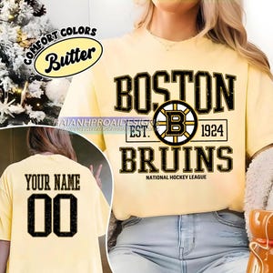 Comfort Colors® Boston Bruins T-Shirt | Custom Name and Number Tee | Vintage Hockey Fan Gift | Personalized Game Day Shirt