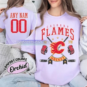 Personalized Comfort Colors® Calgary Flames T-Shirt | Comfort Colors T-Shirt for Hockey Fans | Custom Number | Retro Team Shirt