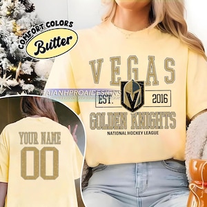 Comfort Colors® Vegas Golden Knights T-Shirt | Custom Name and Number Tee | Vintage Hockey Fan Gift | Personalized Game Day Shirt