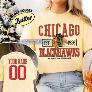 Comfort Colors® Chicago Blackhawks T-Shirt | Custom Name and Number Tee | Vintage Hockey Fan Gift | Personalized Game Day Shirt