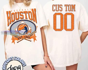 Comfort Colors® Houston Baseball T-Shirt, Personalized Name & Number, Vintage Style T-Shirt, Gift For Fan Baseball