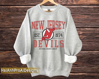 Vintage 90s New Jersey Devils Hockey Sweatshirt, New Jersey Devil Shirt, Devils T-Shirt, Hockey Fan Shirt, Retro New Jersey Ice Hockey Tee