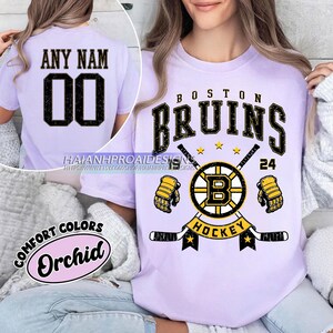 Personalized Comfort Colors® Boston Bruins T-Shirt | Comfort Colors T-Shirt for Hockey Fans | Custom Number | Retro Team Shirt