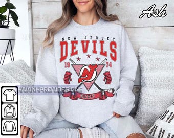 Vintage 90s New Jersey Devils Shirt, Crewneck New Jersey Devils Sweatshirt, Jersey Hockey Gift For Christmas