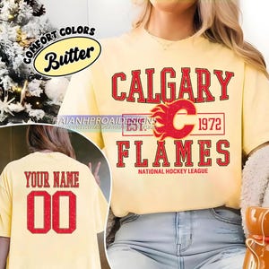 Comfort Colors® Calgary Flames T-Shirt | Custom Name and Number Tee | Vintage Hockey Fan Gift | Personalized Game Day Shirt