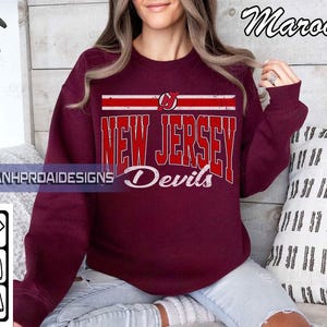Vintage New Jersey Devils Hockey Sweatshirt, Retro Devils Crewneck, Ice Hockey Graphic Pullover, Game Day Hockey Fan Gift
