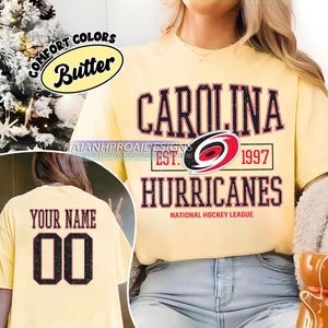 Comfort Colors® Carolina Hurricanes T-Shirt | Custom Name and Number Tee | Vintage Hockey Fan Gift | Personalized Game Day Shirt