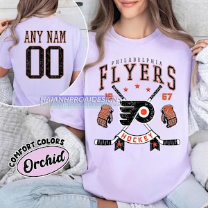 Personalized Comfort Colors® Philadelphia Flyers T-Shirt | Comfort Colors T-Shirt for Hockey Fans | Custom Number | Retro Team Shirt