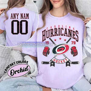 Personalized Comfort Colors® Carolina Hurricanes T-Shirt | Comfort Colors T-Shirt for Hockey Fans | Custom Number | Retro Team Shirt