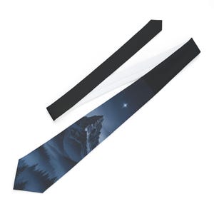 Blue Hour Mountain Range necktie | Photorealistic snowy peaks, indigo starry sky