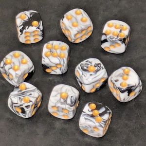 16mm Marbled White & Black Dice - 10 Pack Dice Set
