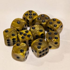 16mm Marbled Gold & Black / Bronze Dice - 10 Pack Dice Set
