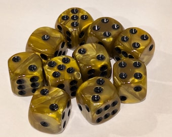 16mm Marbled Gold & Black / Bronze Dice - 10 Pack Dice Set