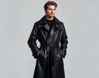 Handmade Genuine Leather Trench Coat – Gothic Steampunk Duster