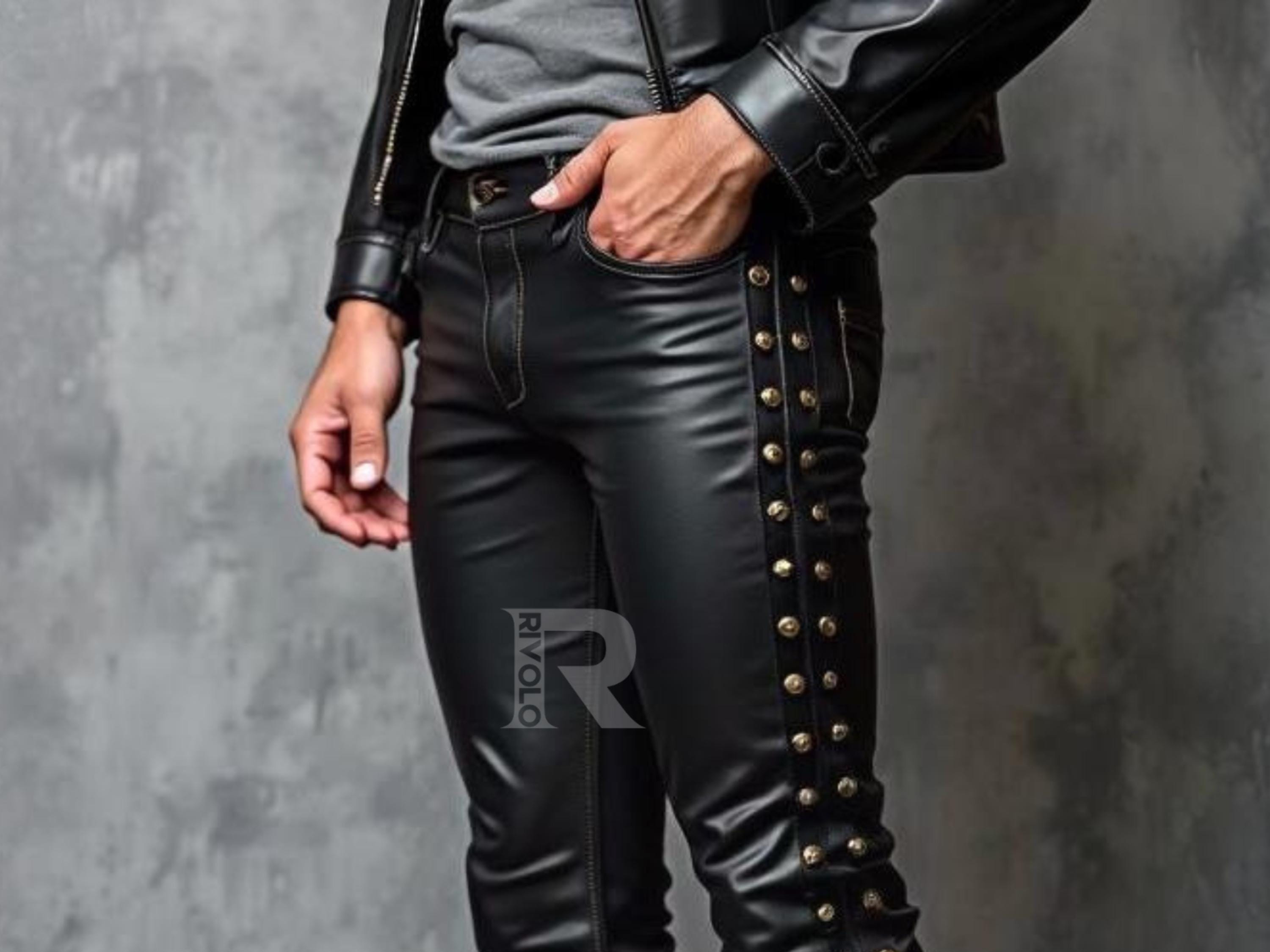 STUDDED LEATHER PANTS 【BLACK】 | SHIKITARI
