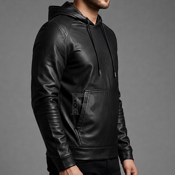 Men's Genuine Leather Pullover With Hood - Handmade Leather