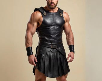 Genuine Leather Gladiator Armor - Roman Warrior Kilt & Armor Vest - Handmade Medieval LARP and Cosplay Costume - Renaissance Faire Outfit