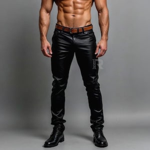 Men&#39;s Genuine Sheep Leather Pants - Black Leather Pants - Leather Jeans - Gift For Him - Handmade Real Leather Pants