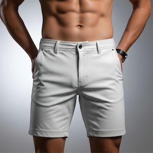 Men&#39;s Genuine White Sheepskin Leather Shorts - Handmade Streetwear Leather Shorts - Festival Biker Clubwear Shorts - Stylish Summer Shorts