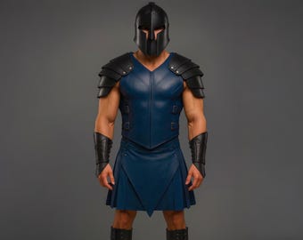 Conjunto de armadura de gladiador em couro feito à mão – Kilt espartano, para cosplay de LARP