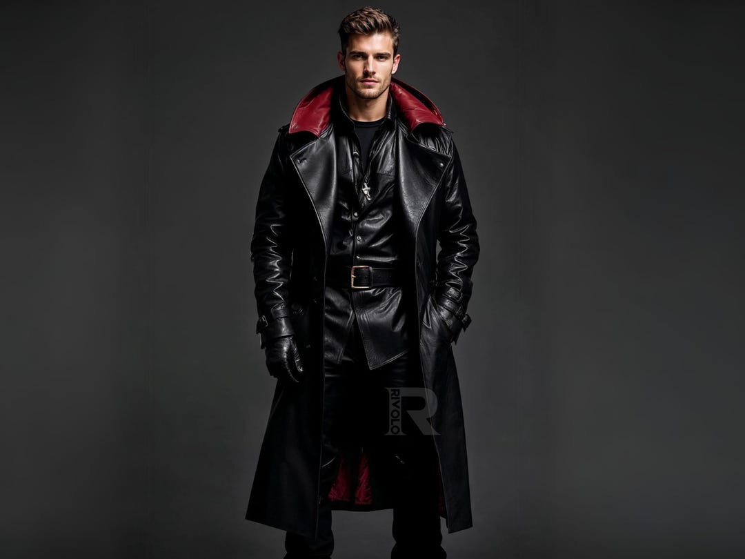 Men's Genuine Sheep Leather Trench Coat – Hooded Gothic Overcoat