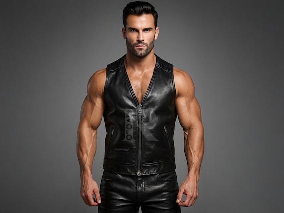 Handmade Sheep Leather Biker Vest | Muscle Fit Bar Outfit - Etsy