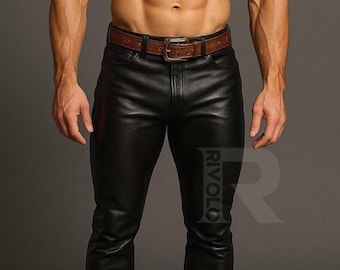 Men&#39;s Genuine Sheep Leather Pants - Handmade Black Leather Biker Pants - Gothic Leather Jeans - Gift For Men - Handmade Real Leather Pants