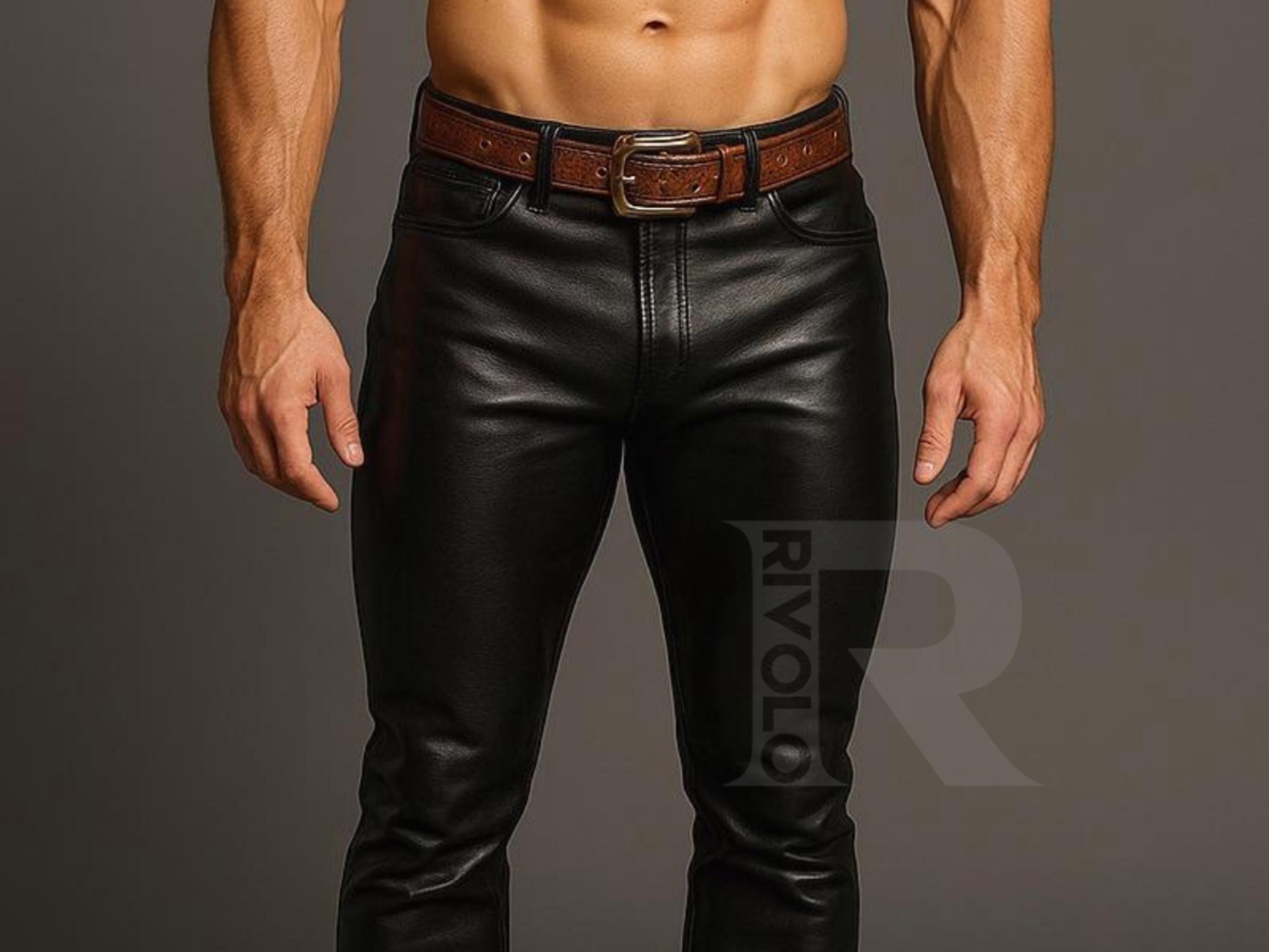 Handmade Sheep Leather Biker Pants – Gothic Black Jeans With Belt