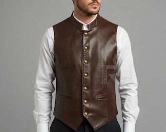 Chaleco artesanal de piel de oveja marrón - Chaleco Steampunk, Chaleco de motociclista