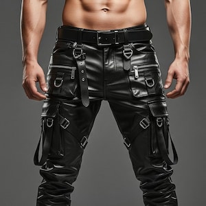 Handmade Sheepskin Leather Cargo Pants - Gothic Military Tactical Trousers